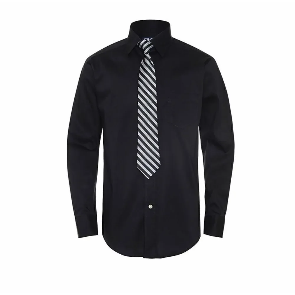 CHAPS BOYS XSMALL (6/7) BLACK SHIRT AND TIE SET